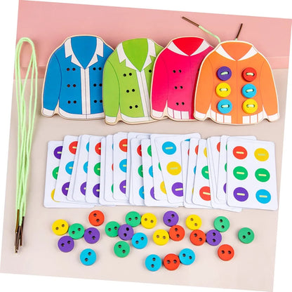 Button Threading Board Early Educational Toy Color Matching Toy Kids Sewing Threading Crafts Clothes Button Board Game Lacing Puzzle Crusher Toddler Cotton Rope Portable for kids Learning purpose