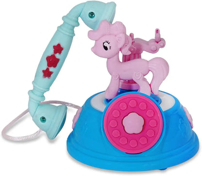 Mini Unicorn Design Landline Telephone Toy for Kids Pony Attached Base Pretend Play Classic Phone with Lights and Music