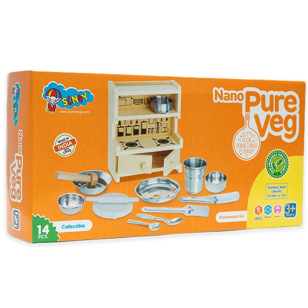 Nano Pure Veg Kitchenware Pieces Cute Mini Toy Kitchen Set with Unbreakable Stand Made Out of Safe and Non Toxic Plastic Along with Pure Stainless Steel Cooking Accessories for Girls 3 Years