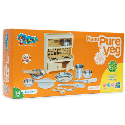 Nano Pure Veg Kitchenware Pieces Cute Mini Toy Kitchen Set with Unbreakable Stand Made Out of Safe and Non Toxic Plastic Along with Pure Stainless Steel Cooking Accessories for Girls 3 Years