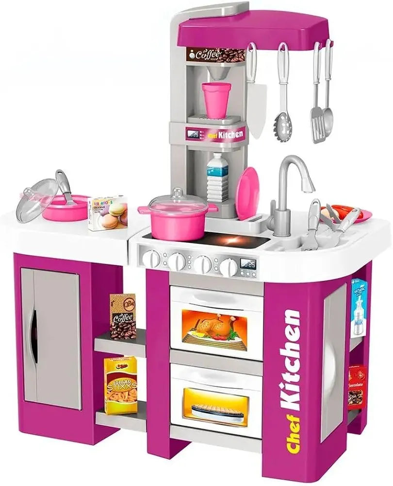 Kitchen Set for Kids with Realistic Lights Sounds Cooking Playset Toy Kitchen Set Accessories Set with Running Water Function Best Gift for Kids Girls