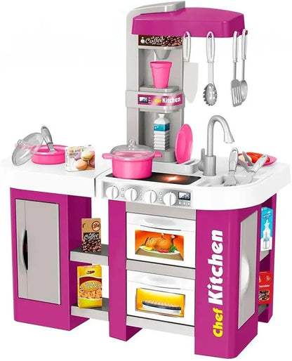 Kitchen Set for Kids with Realistic Lights Sounds Cooking Playset Toy Kitchen Set Accessories Set with Running Water Function Best Gift for Kids Girls