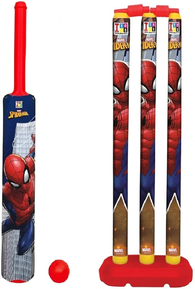 Cricket Set for Boys of 5 to 6 Years Include 3 Plastic Stump 1 Plastic Bat 1 Plastic Ball Attractive Spider Man cartoon series for kids