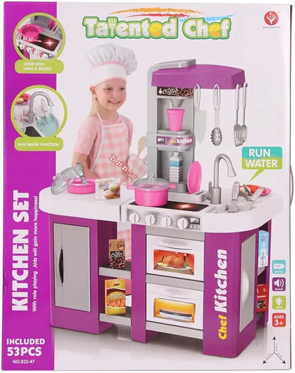 Kitchen Set for Kids with Realistic Lights Sounds Cooking Playset Toy Kitchen Set Accessories Set with Running Water Function Best Gift for Kids Girls