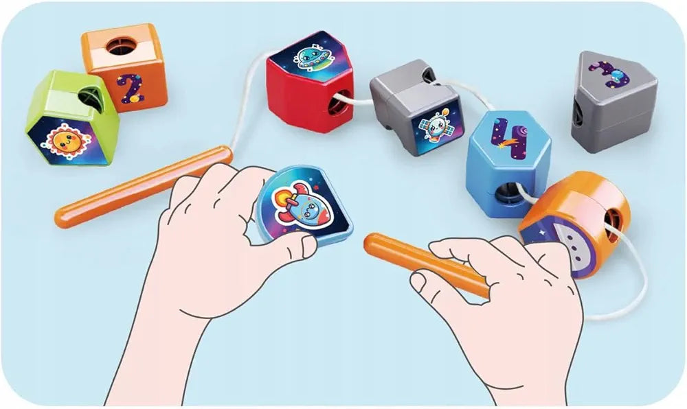 Montessori Spaceship Toy for Toddlers Develops Fine Motor Skills Sorting Stacking and Building Blocks Lacing Beads Playset Ideal Gift for 2 Year above age Boys and Girls
