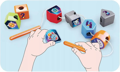 Montessori Spaceship Toy for Toddlers Develops Fine Motor Skills Sorting Stacking and Building Blocks Lacing Beads Playset Ideal Gift for 2 Year above age Boys and Girls