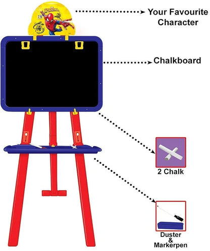 8 in 1 Double Sided Plastic Adjustable Height Multi Functional White and Black Writing Board for Kids Spider Man Easel Board