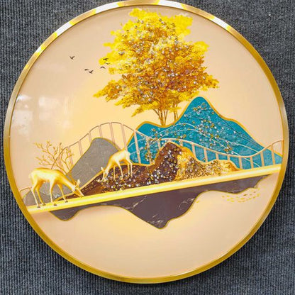 Luxury Deer Decorative Wall Frame With 3D Crystal Painting Golden Edge Frame