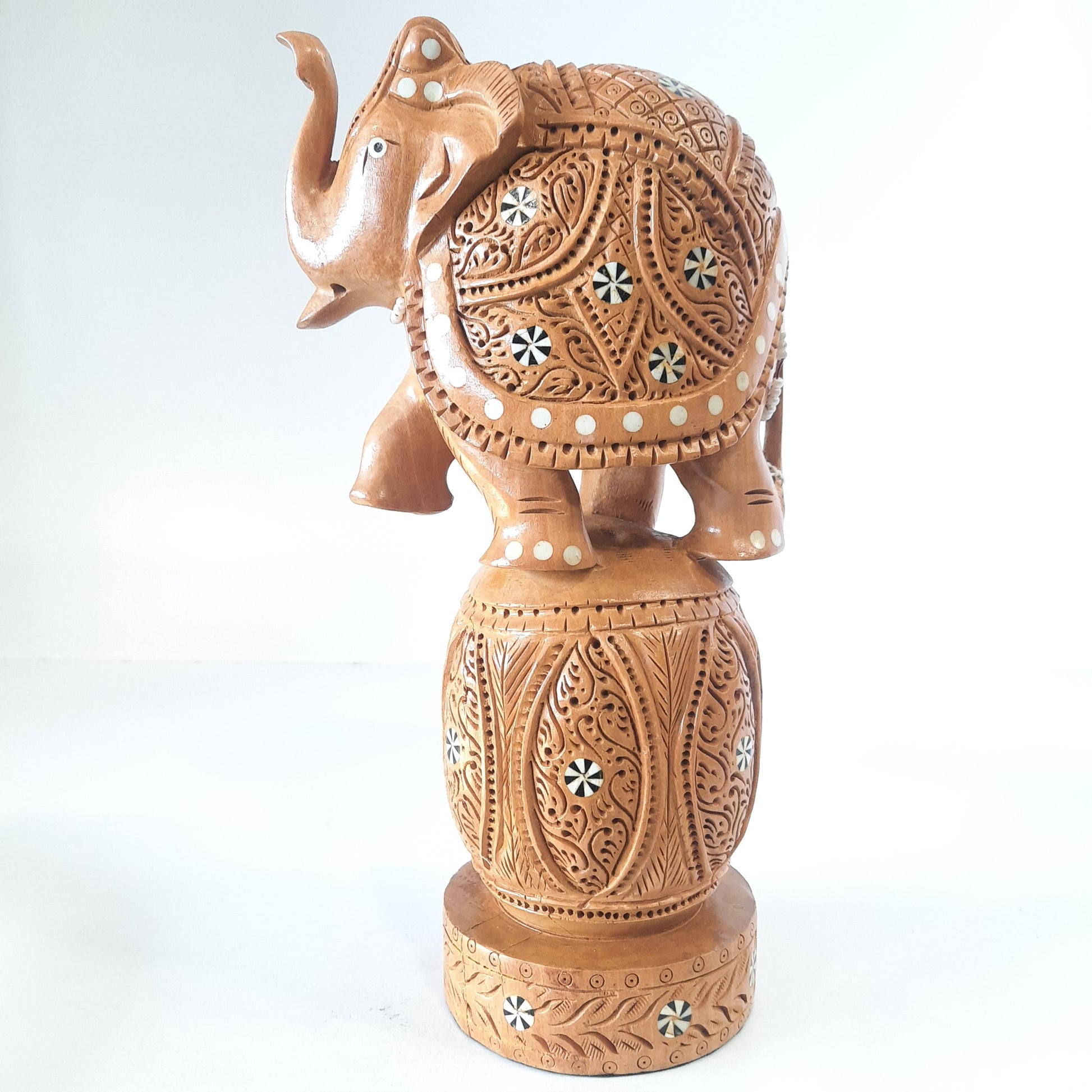Wooden Elephant U/Cut on U/Cut Ball Inlaid