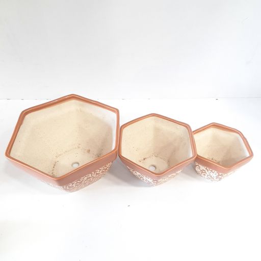 Hexagon shaped Ceramic Pot Handmade Handpainted Ceramic Pot for Plants Without Plant for Indoor, Home, Garden Decor