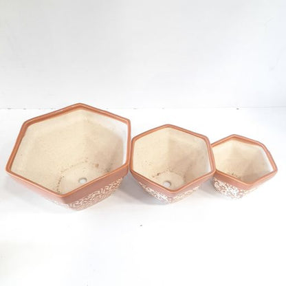 Hexagon shaped Ceramic Pot Handmade Handpainted Ceramic Pot for Plants Without Plant for Indoor, Home, Garden Decor