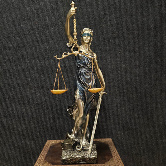 Lady Justice Statue Andha Kanoon Statue Insaaf Ka Tarazu Blindfolded Blue Golden Finish Ideal for Law Offices Home Decor Legal Professionals showpiece Figurine