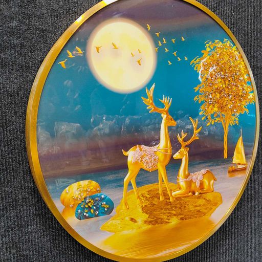 Luxury Deer Decorative Wall Frame With 3D Crystal Painting Golden Edge Frame