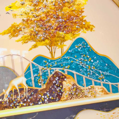 Luxury Deer Decorative Wall Frame With 3D Crystal Painting Golden Edge Frame