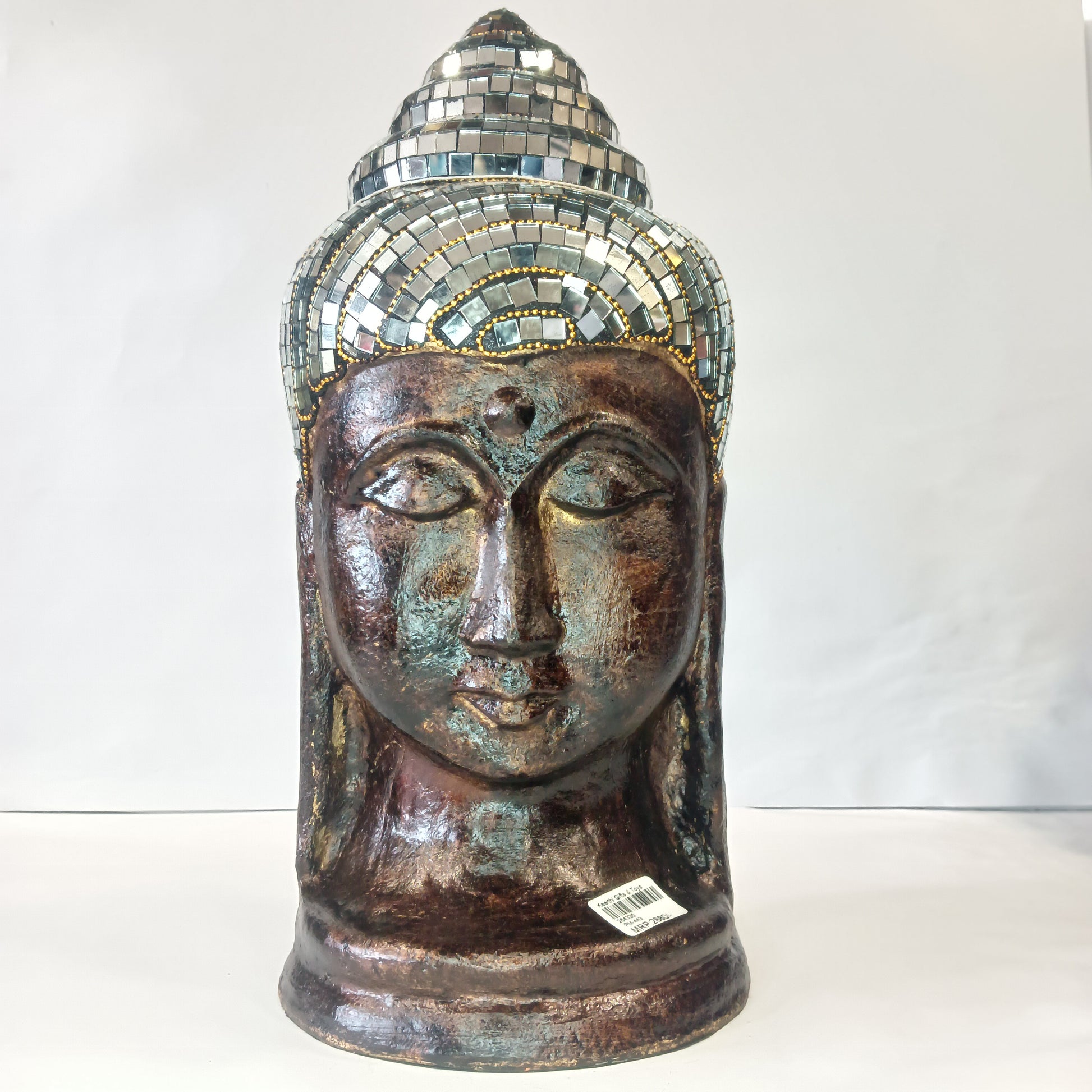 Gautham Buddha With Mirror Work With Golden Bronze Texture
