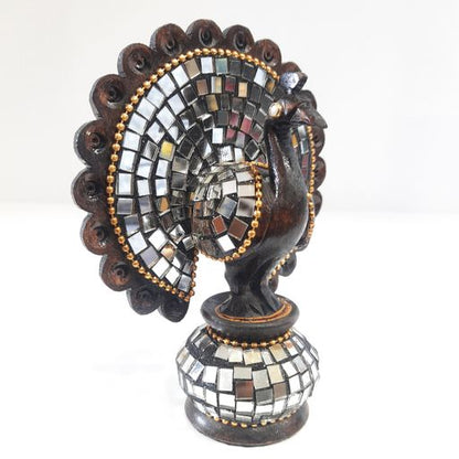 Wooden Peacock W/Mirror Work Oxod.