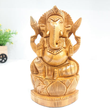 Wooden Ganesh Figure Sitting Super Fine