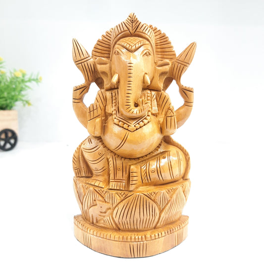 Wooden Ganesh Figure Sitting Super Fine