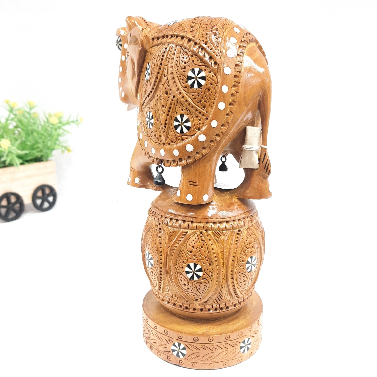 Wooden Elephant U/Cut on U/Cut Ball Inlaid
