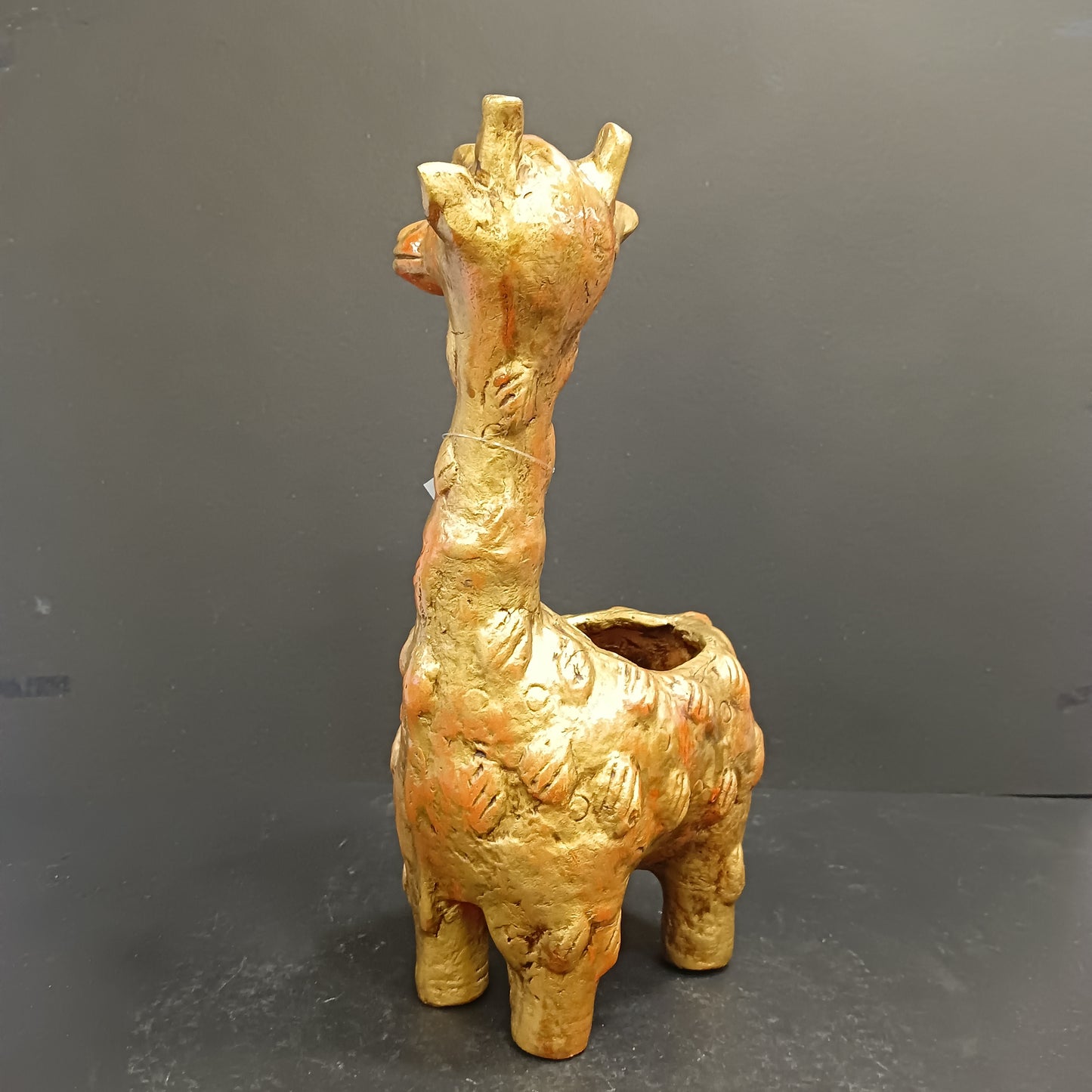 Paper Machie Giraffe Flower Pot Wood Orange Gold Finish