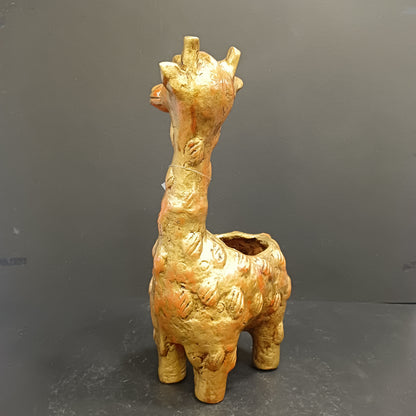 Paper Machie Giraffe Flower Pot Wood Orange Gold Finish