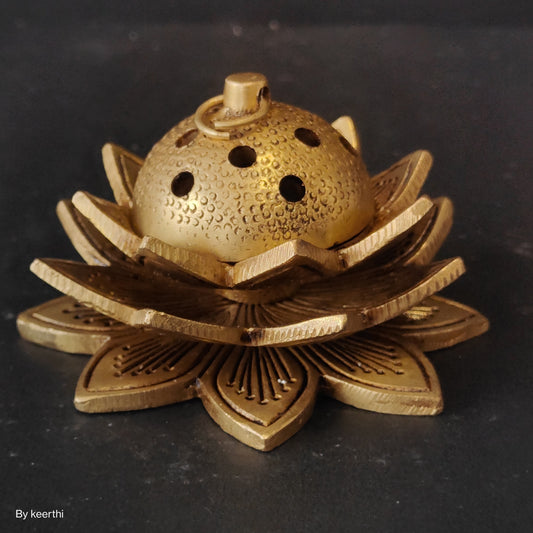 Lotus Dhoop Dani Handcarved Brass Incense Burner
