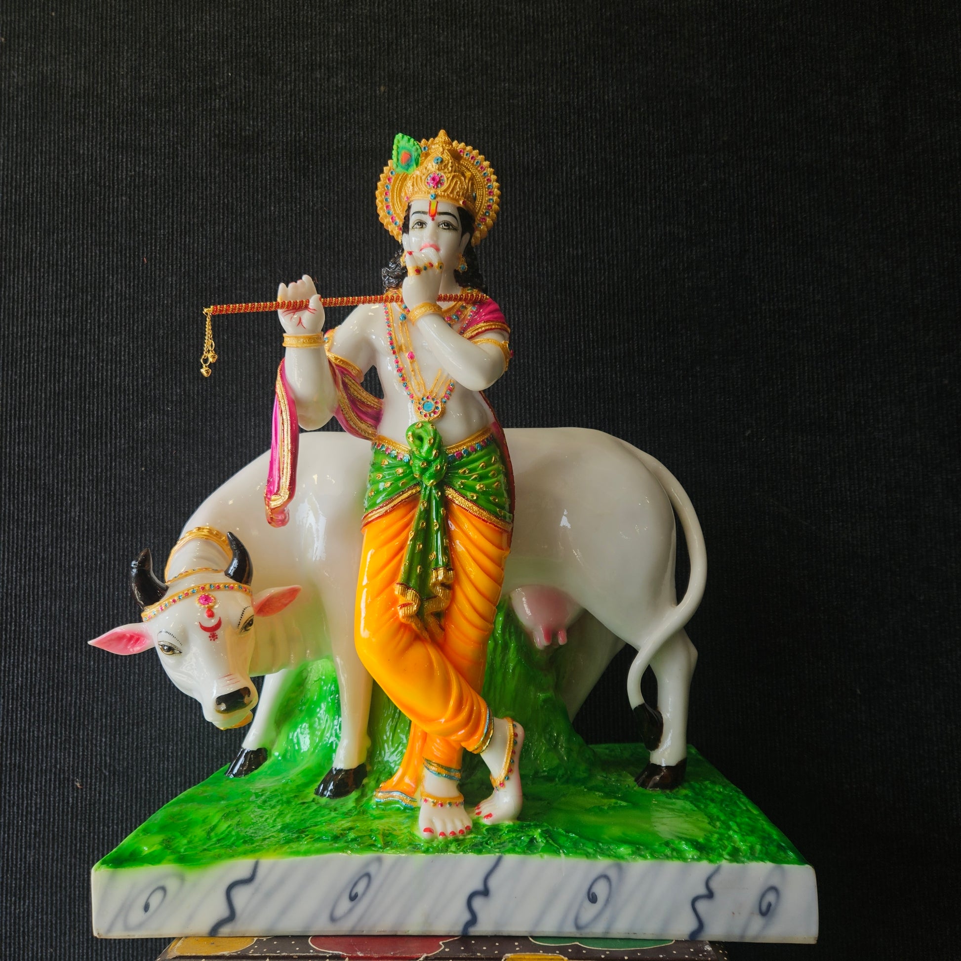 Big size beautiful Krishna murti with cow statue idol for Home pooja