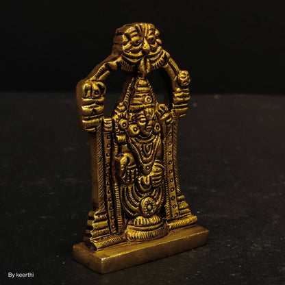 Brass Lord Tirupati Balaji Idol or Venkateswara Balaji Idol with Thiruvachi Arch for Car, Desk and Home Mandir
