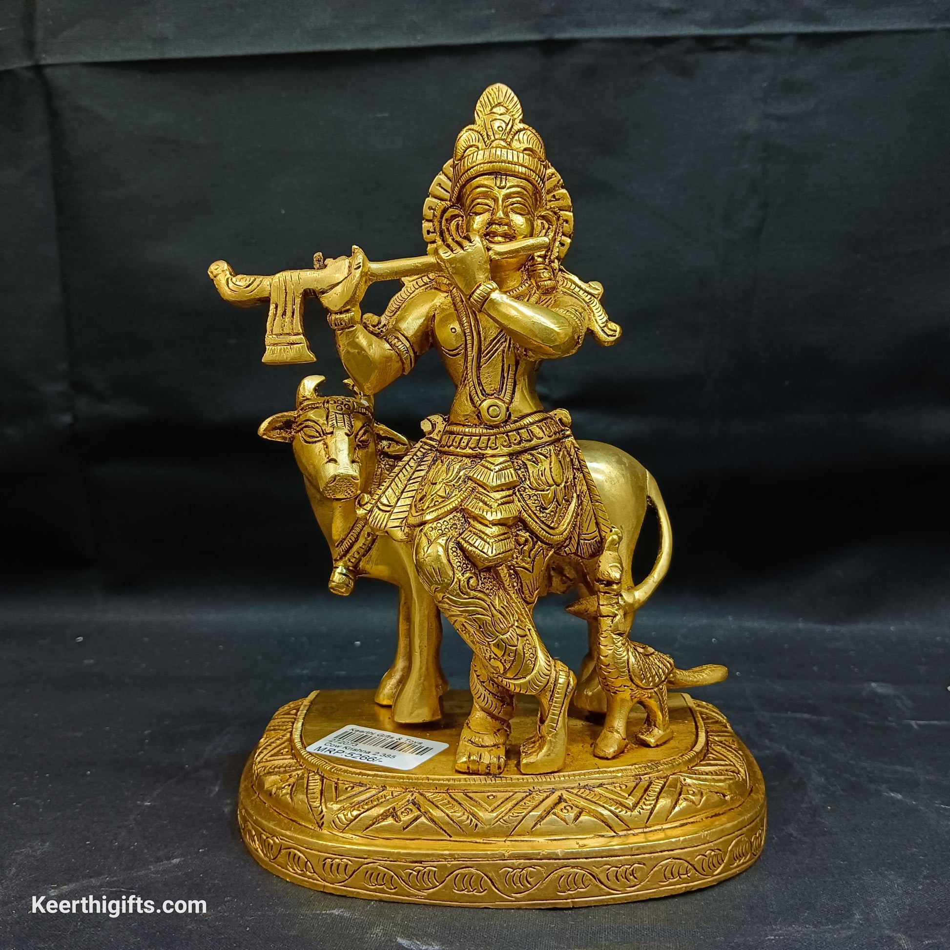 Cow Krishna brass antique idol