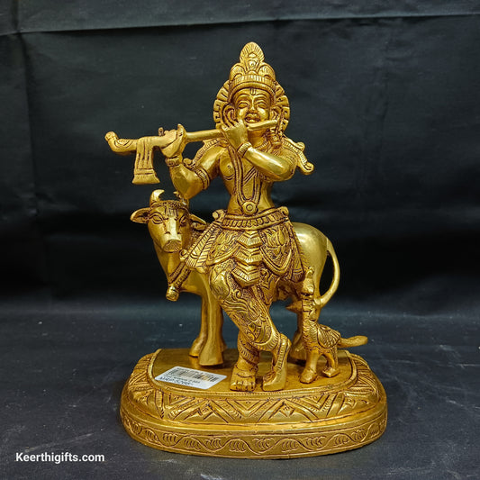 Cow Krishna brass antique idol