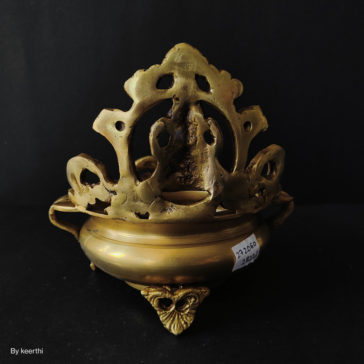 Two Moustaches Brass Ethnic Carved Ganesha Design Brass Urli Decor Bowl