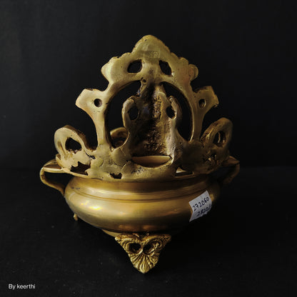 Two Moustaches Brass Ethnic Carved Ganesha Design Brass Urli Decor Bowl