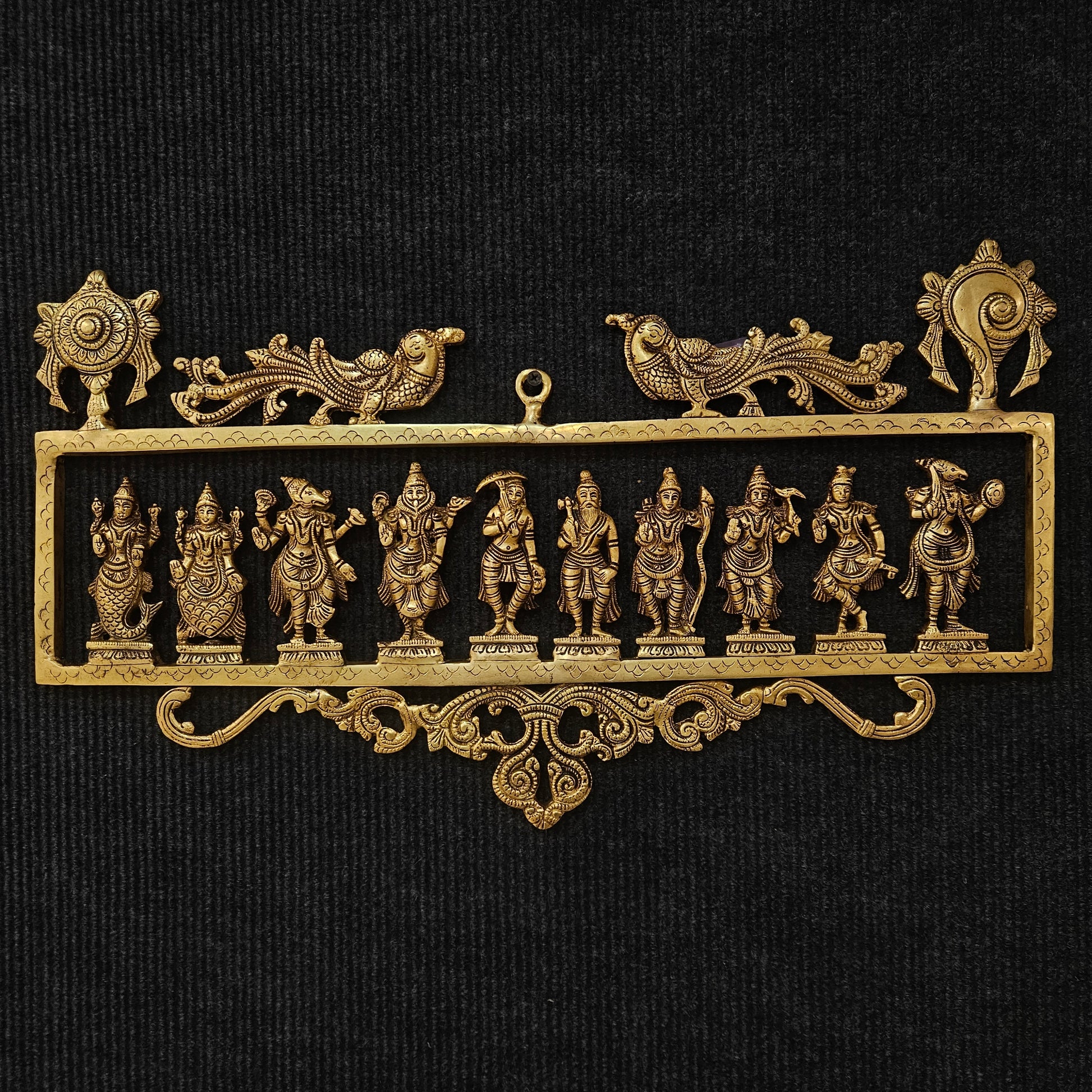 Lord Vishnu Dashavatar Brass Divine Wall Hanging Antique