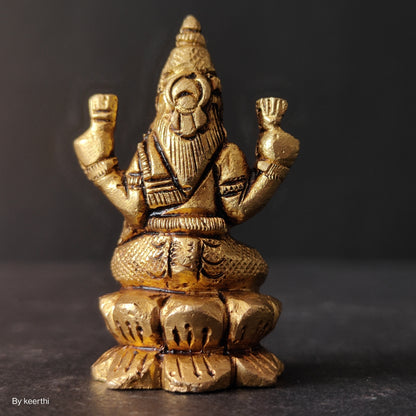 Brass Small Laxmi Ji Sitting on Kamal Flower Beautifull Base Carving Work Mahalaxmi Maa Devi Murti Home Statue Idol