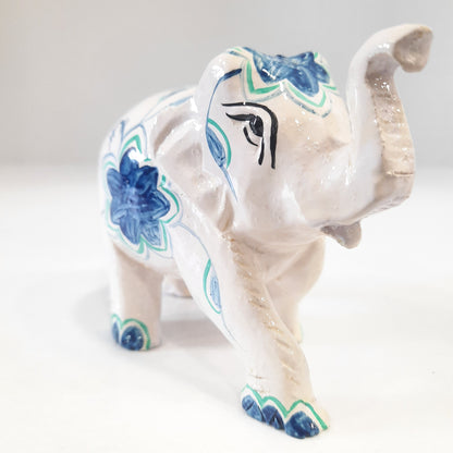 Wooden Elephant W/Blue Flower Paint