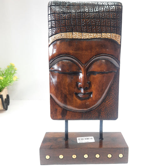 Wooden Buddha Face Panel on Stand Oxod