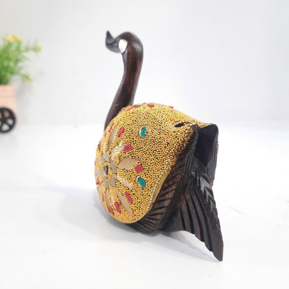 Wooden Duck Golden Microbead and Brass Chip Texured