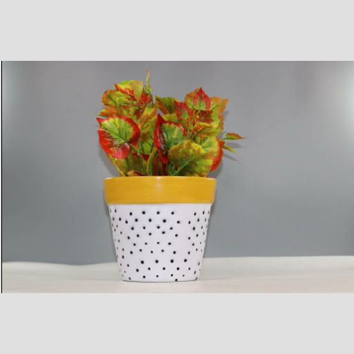 Ceramic Cylindrical Shape [Multicolor] with Black Doted Pattern Planter Pot for home & office
