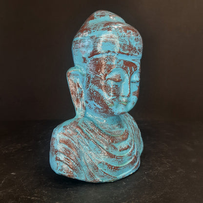 Paper Machie Gautham Buddha Bust wood Turquoise Finish