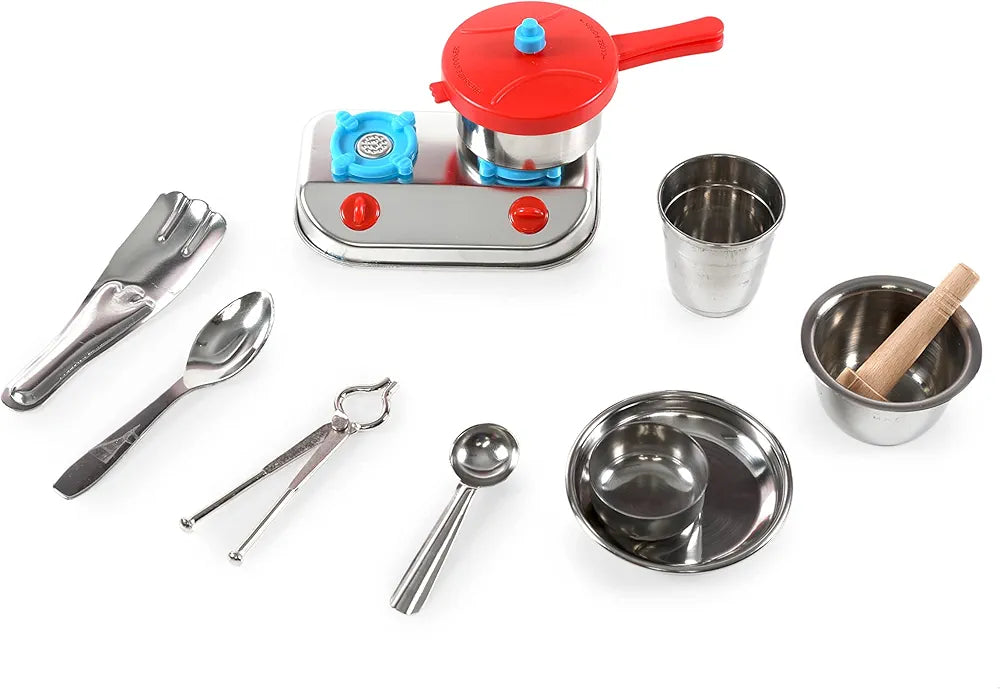 Junior Cook Kitchen Set Cute and high Quality Pure Stainless Steel Mini Toy Kitchen Set for Girls Age 3 Years Plus no Sharp Edges