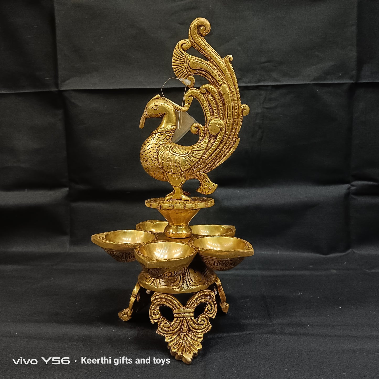 Peacock Diya 5 leaf design brass antique