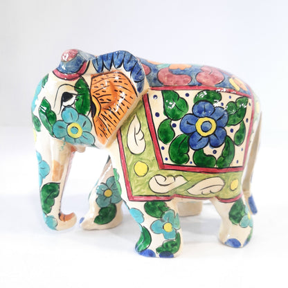 Wooden Elephant Fat T/D W/Blue & White Paint