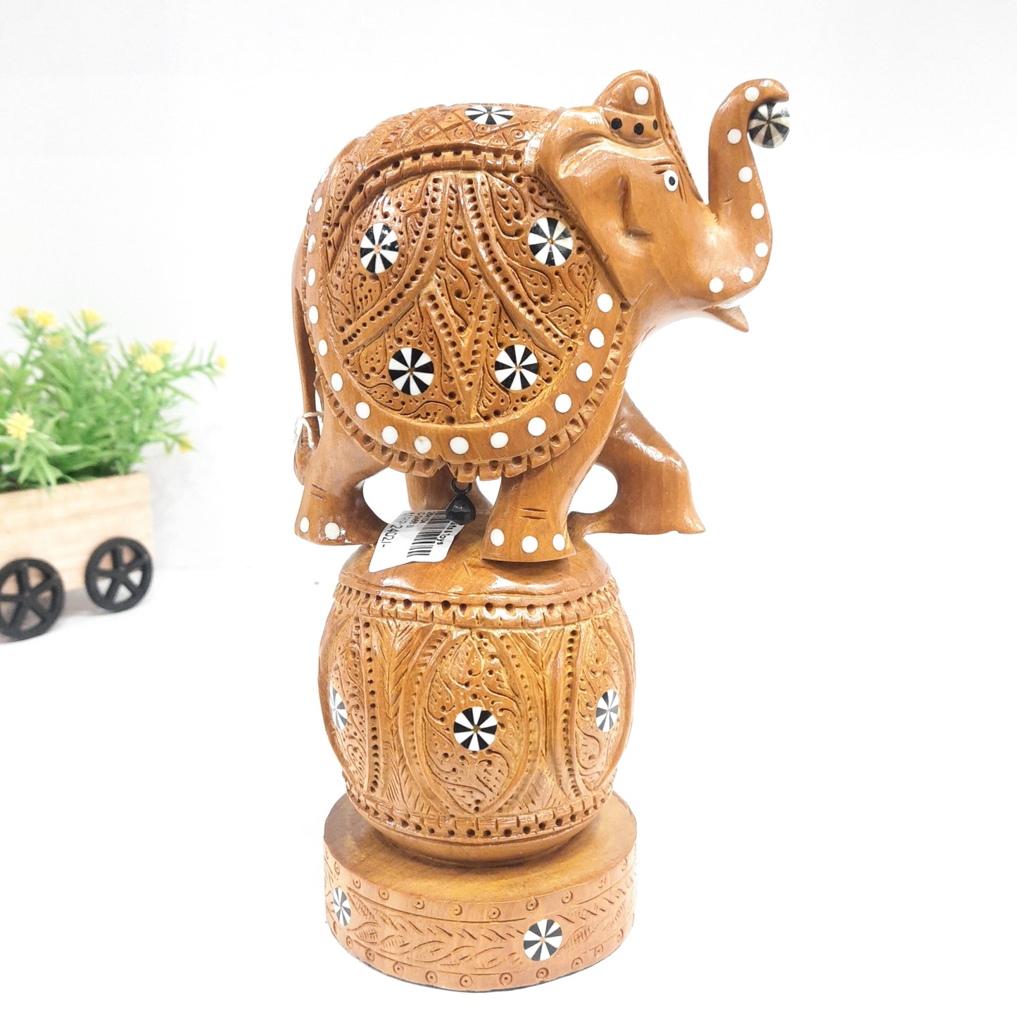 Wooden Elephant U/Cut on U/Cut Ball Inlaid