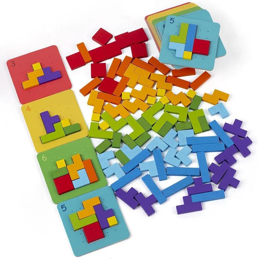 Wooden Pattern Blocks Geometric Shapes Blocks Pattern Blocks Puzzles for Kids 4 to 8 Early Educational Toy for Kids