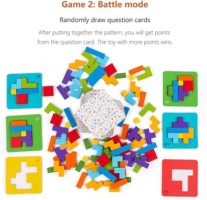 Wooden Pattern Blocks Geometric Shapes Blocks Pattern Blocks Puzzles for Kids 4 to 8 Early Educational Toy for Kids
