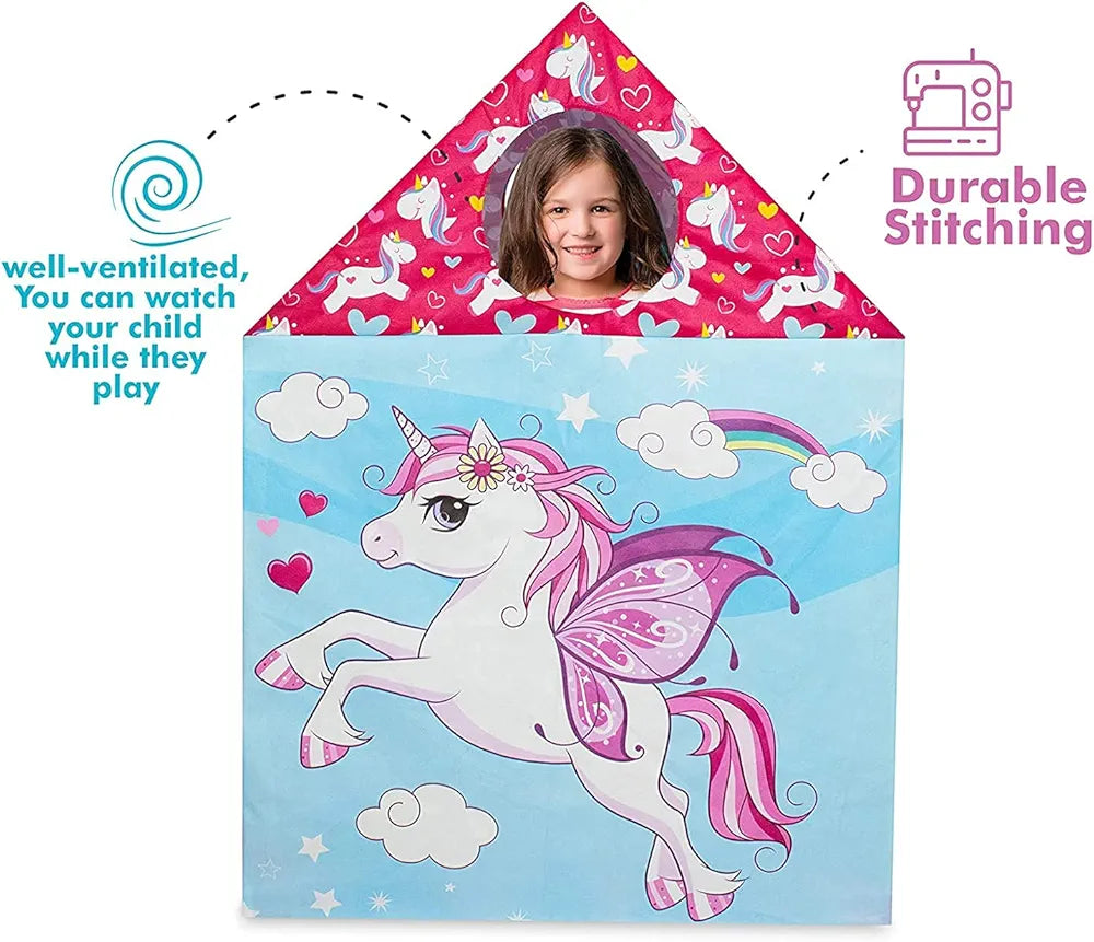 Jumbo Size Extremely Light Weight Water Proof Kids Play Tent House for 7 Year Old Girls and Boys Unicorn Tent House Theme for kids