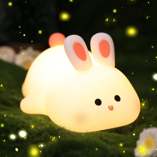 Big Face Rabbit silicone night light.soft lighting, tapping sensor, timed light off,rechargeable,birthday gifts for boys girls