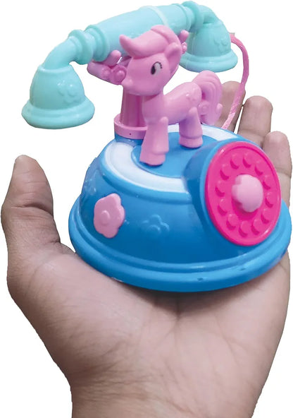 Mini Unicorn Design Landline Telephone Toy for Kids Pony Attached Base Pretend Play Classic Phone with Lights and Music