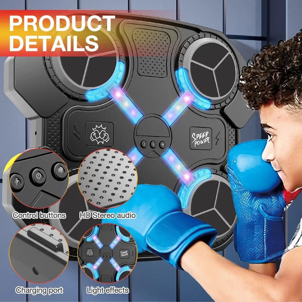Music Boxing Machine, Smart Boxing Machine with Bluetooth Connection, Wall Mounted Electronic Intelligent, Boxing Target with Boxing Gloves for Adult Kid Home Exercises for Home, Indoor and Gym