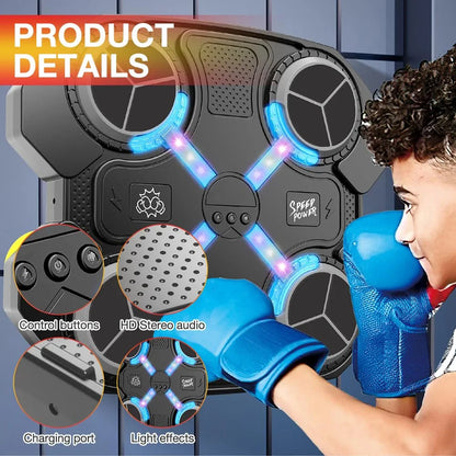 Music Boxing Machine, Smart Boxing Machine with Bluetooth Connection, Wall Mounted Electronic Intelligent, Boxing Target with Boxing Gloves for Adult Kid Home Exercises for Home, Indoor and Gym